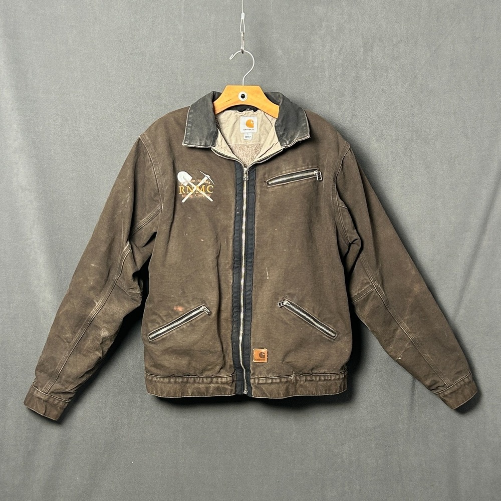 Carhartt J297 WAL Detroit Jacket Mens Large Walnut Brown Sherpa RNMC Mining Co